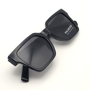 Black Angular Rectangle Sunglasses Oversized  Statement Shades New Polarized